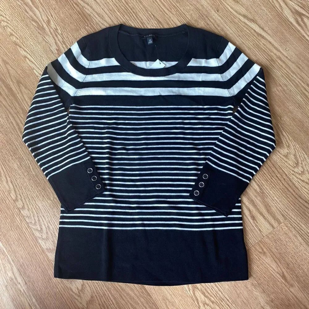 Talbots Black and White Stripe Shirt XS